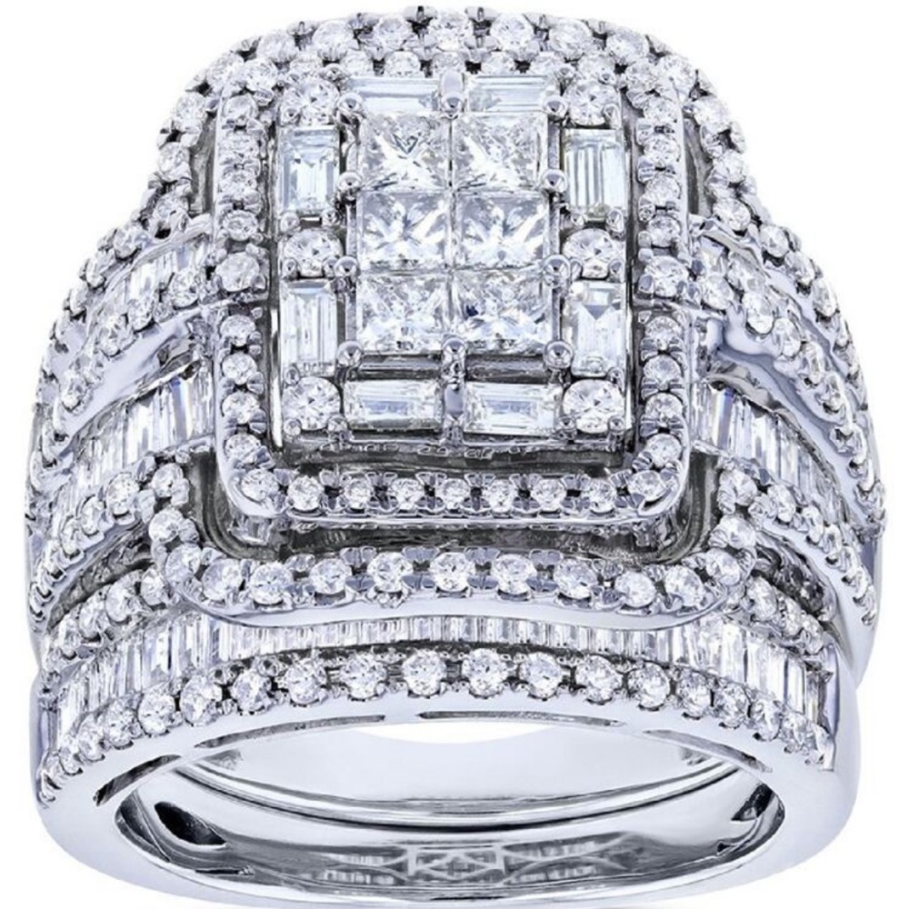 2pcs luxury exaggerated women's Cubic Zirconia pair ring set ring - Picture 2 of 13